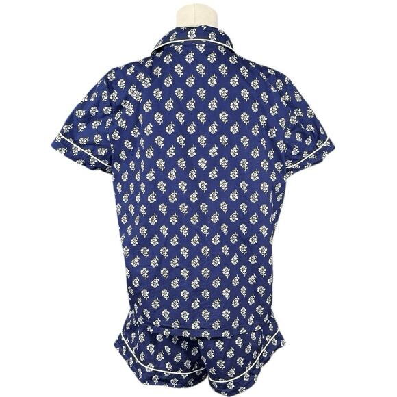 J.Crew Factory 100% Cotton Pajama Set Navy Floral Short Sleeve Button Down | M - Picture 3 of 12